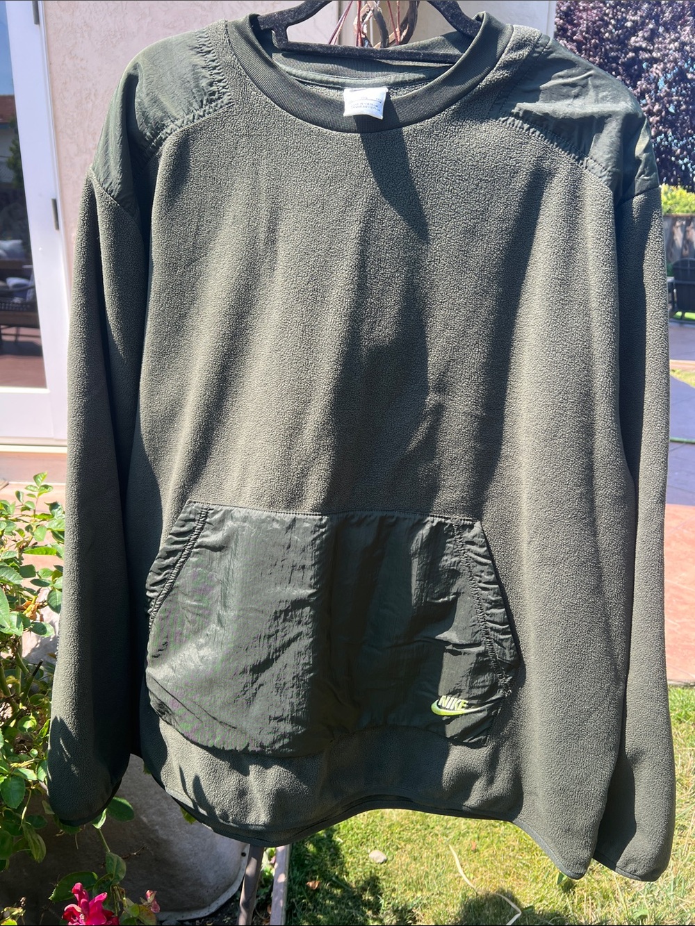 Nike Olive Green Fleece Pullover with Front Pocket